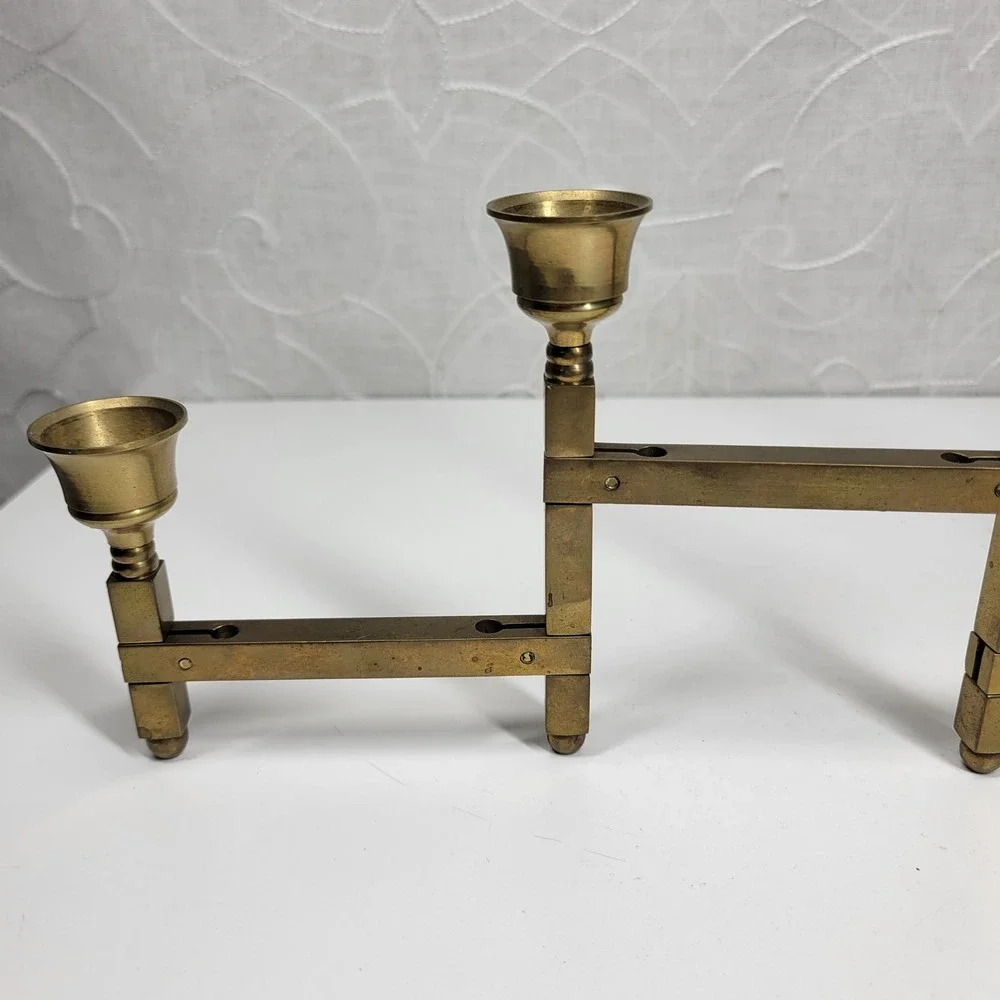 VTG Folding Brass Tapered Candle Holder Candelabra 6 Adjustable MCM Taiwan